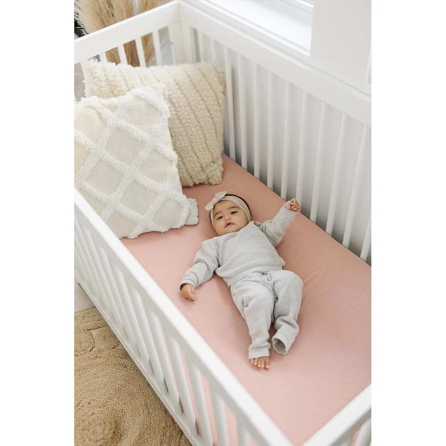 Konssy Muslin Fitted Crib Sheets - Pink/Summer Wheat