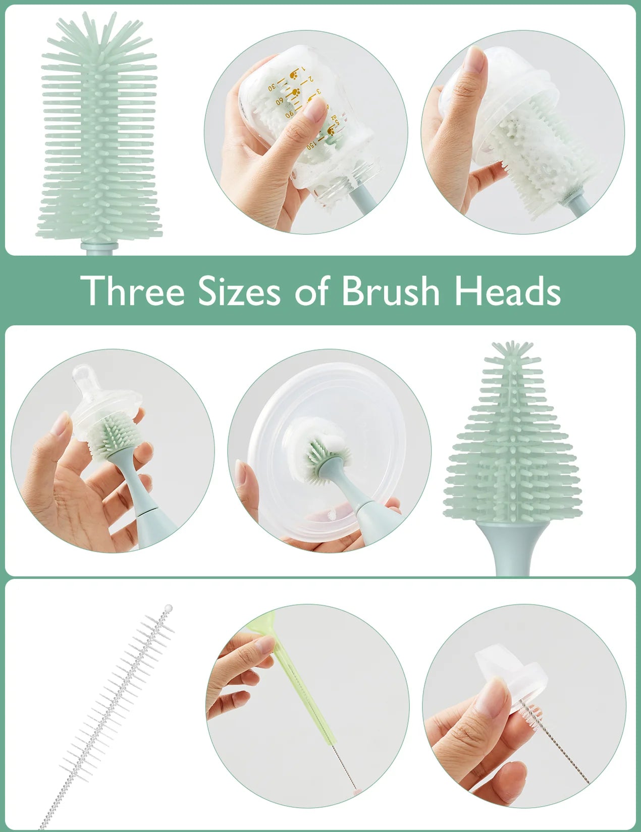 Momcozy Innovative Push-Press Design Bottle Brush Kit - Green