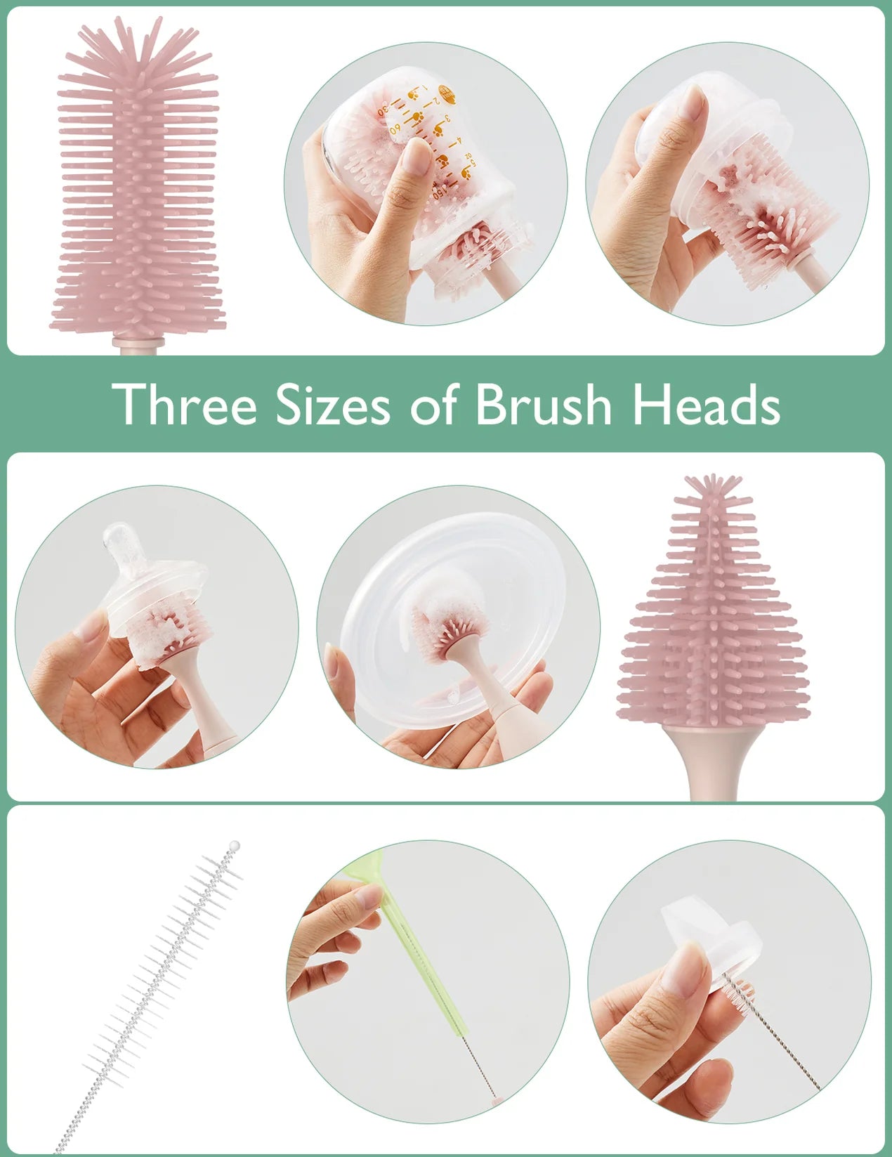 Momcozy Innovative Push-Press Design Bottle Brush Kit - Pink