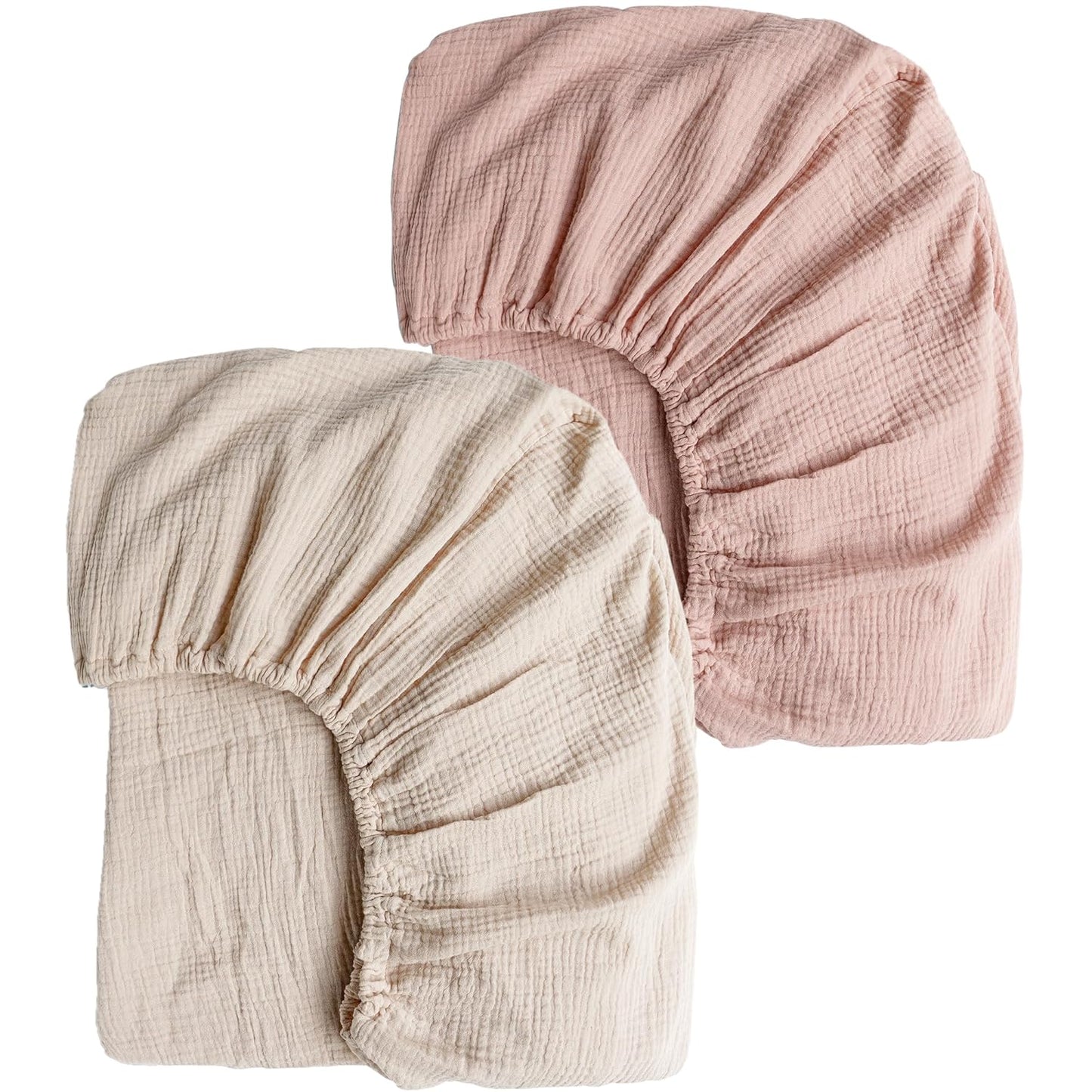 Konssy Muslin Fitted Crib Sheets - Pink/Summer Wheat