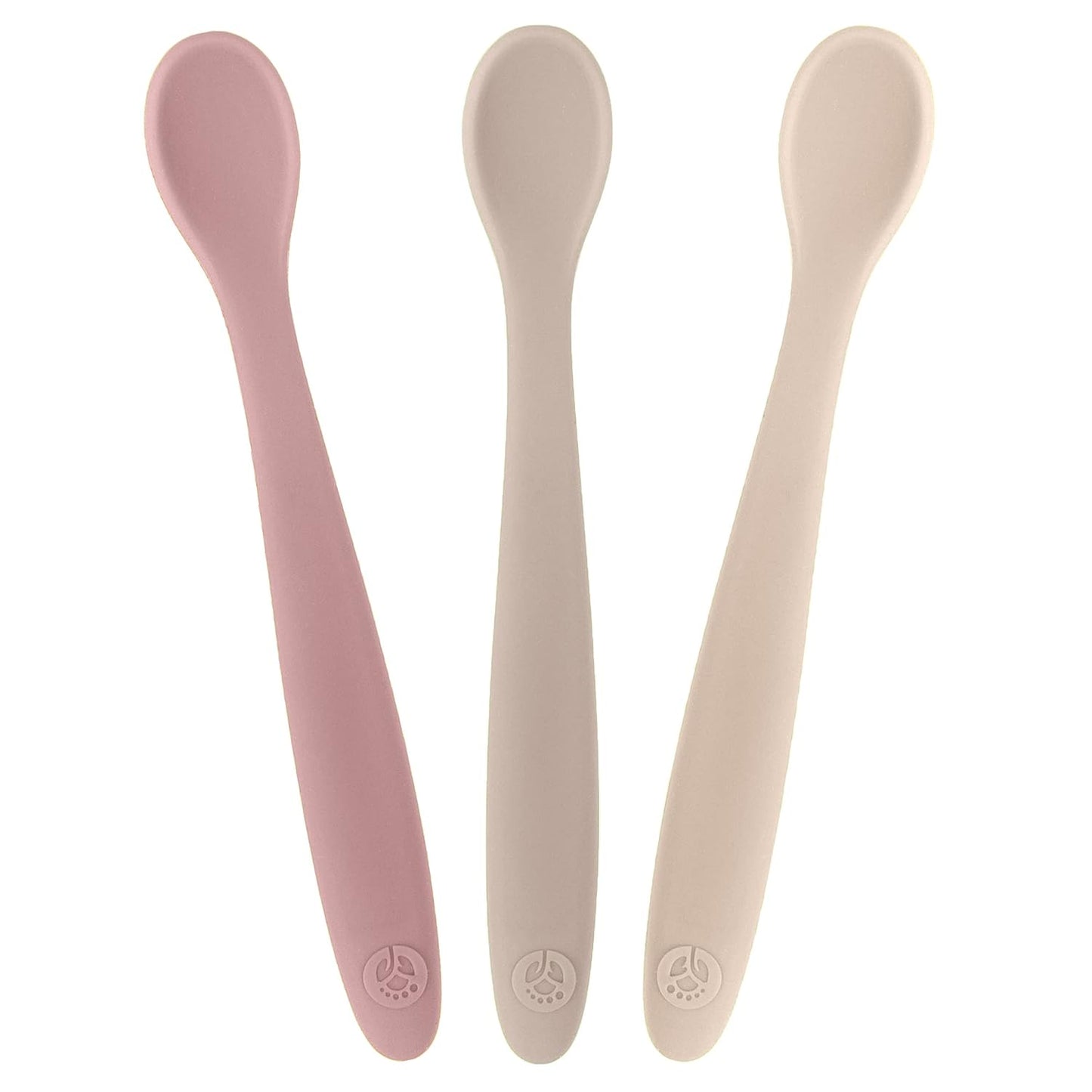 WeeSprout Stage 1 Silicone Baby Spoons - Matte Tan, Off White & Pink