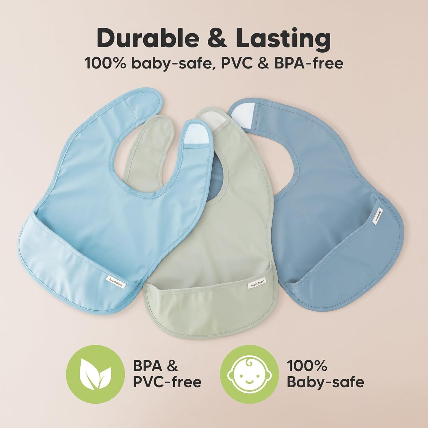 KeaBabies 3-Pack Presto Waterproof Bibs - Ocean