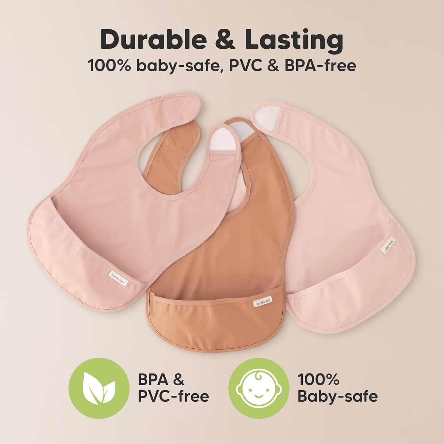 KeaBabies 3-Pack Presto Waterproof Bibs - Fawn