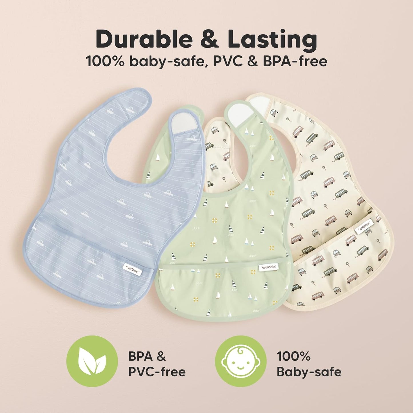 KeaBabies 3-Pack Presto Waterproof Bibs - Vessels