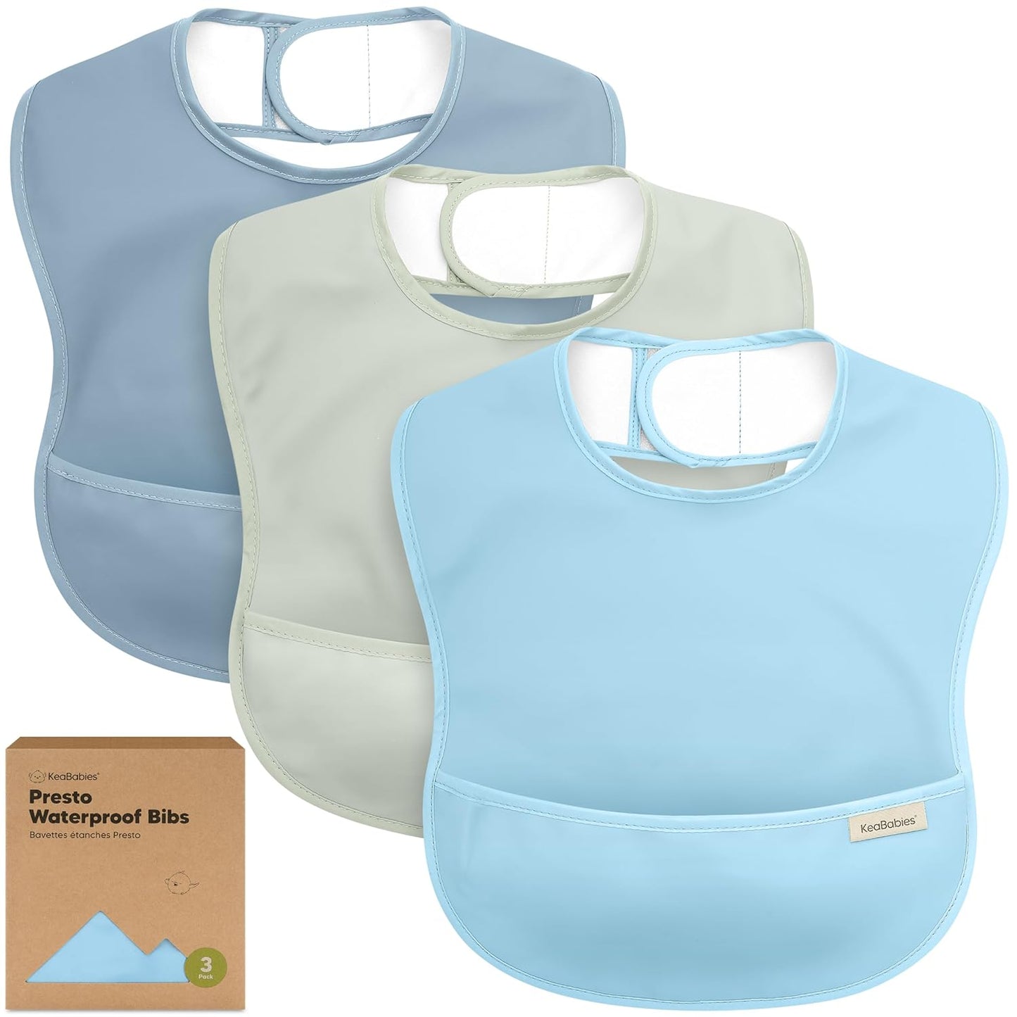 KeaBabies 3-Pack Presto Waterproof Bibs - Ocean