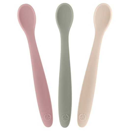 WeeSprout Stage 1 Silicone Baby Spoons - Matte Green, Pink & Off White