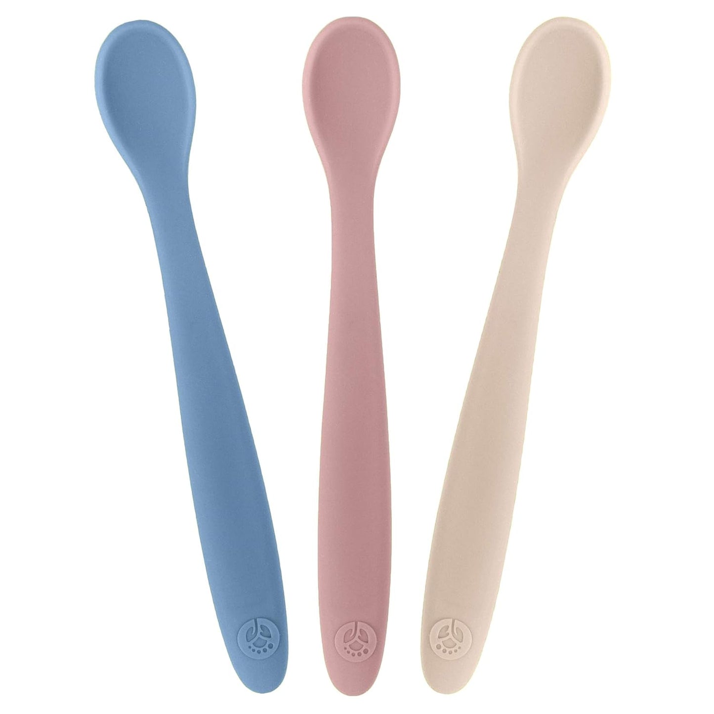 WeeSprout Stage 1 Silicone Baby Spoons - Matte Blue, Pink & Off White