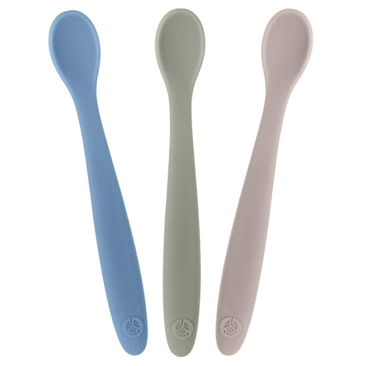 WeeSprout Stage 1 Silicone Baby Spoons - Matte Dark Grey, Blue & Green