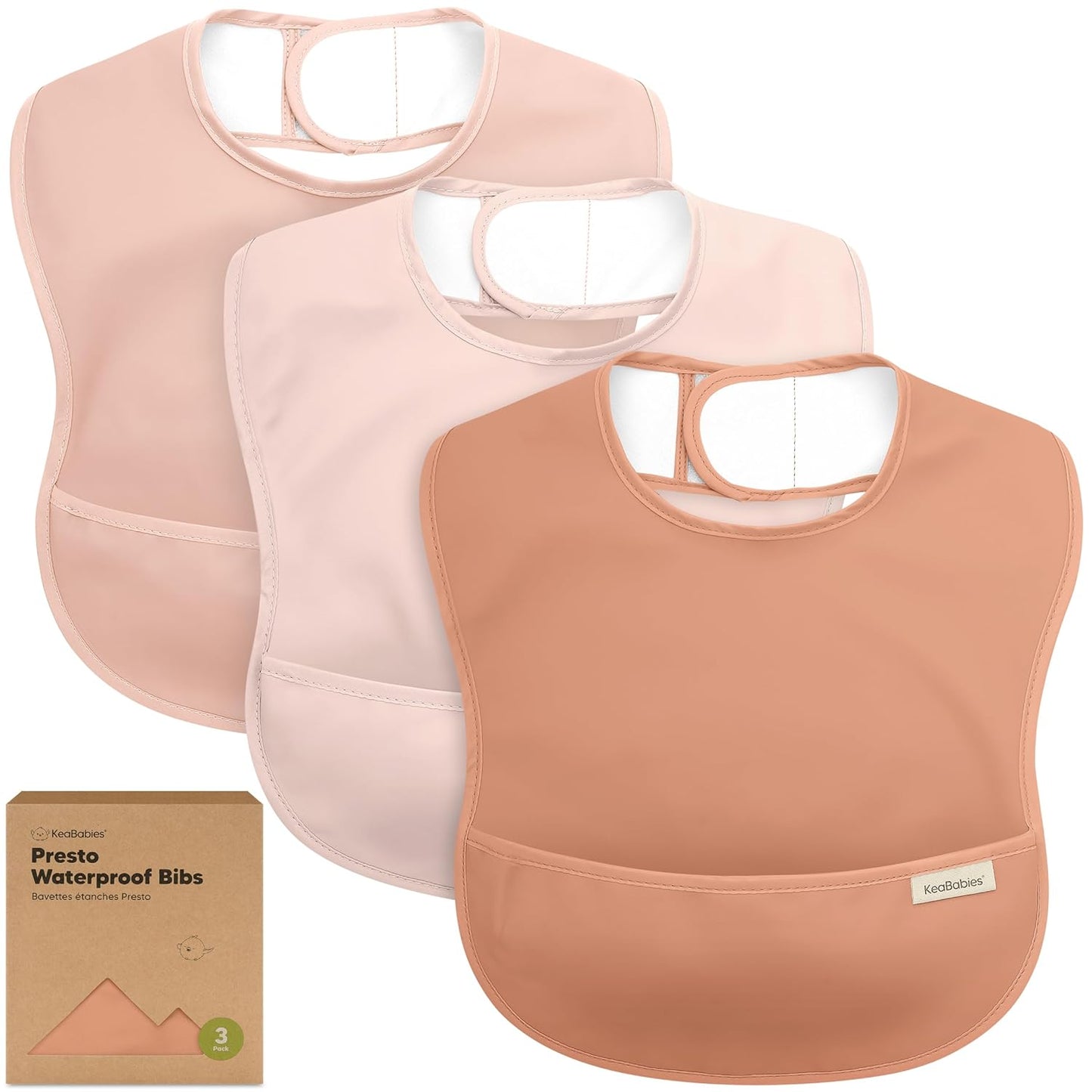 KeaBabies 3-Pack Presto Waterproof Bibs - Fawn