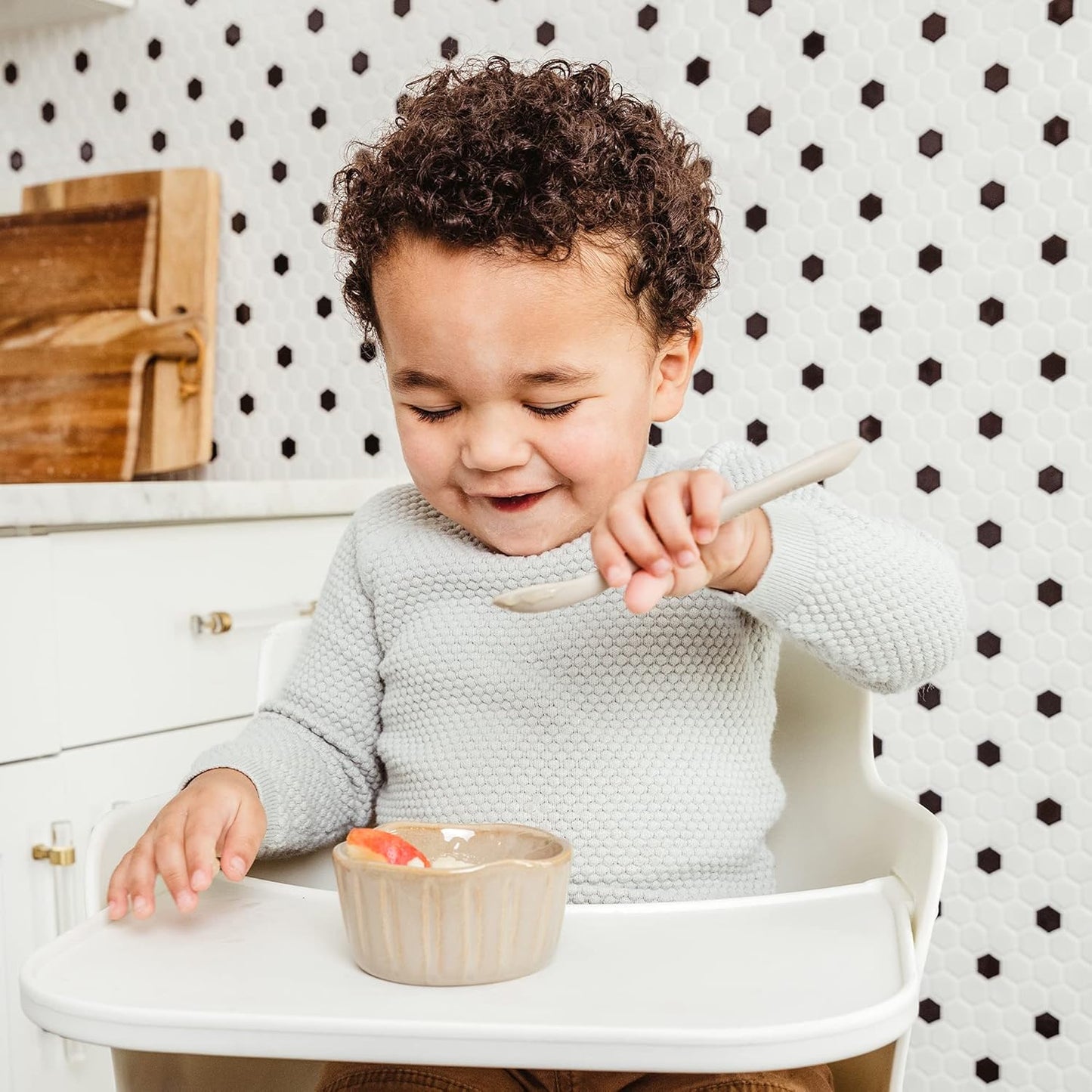 WeeSprout Stage 1 Silicone Baby Spoons - Matte Blue, Pink & Off White