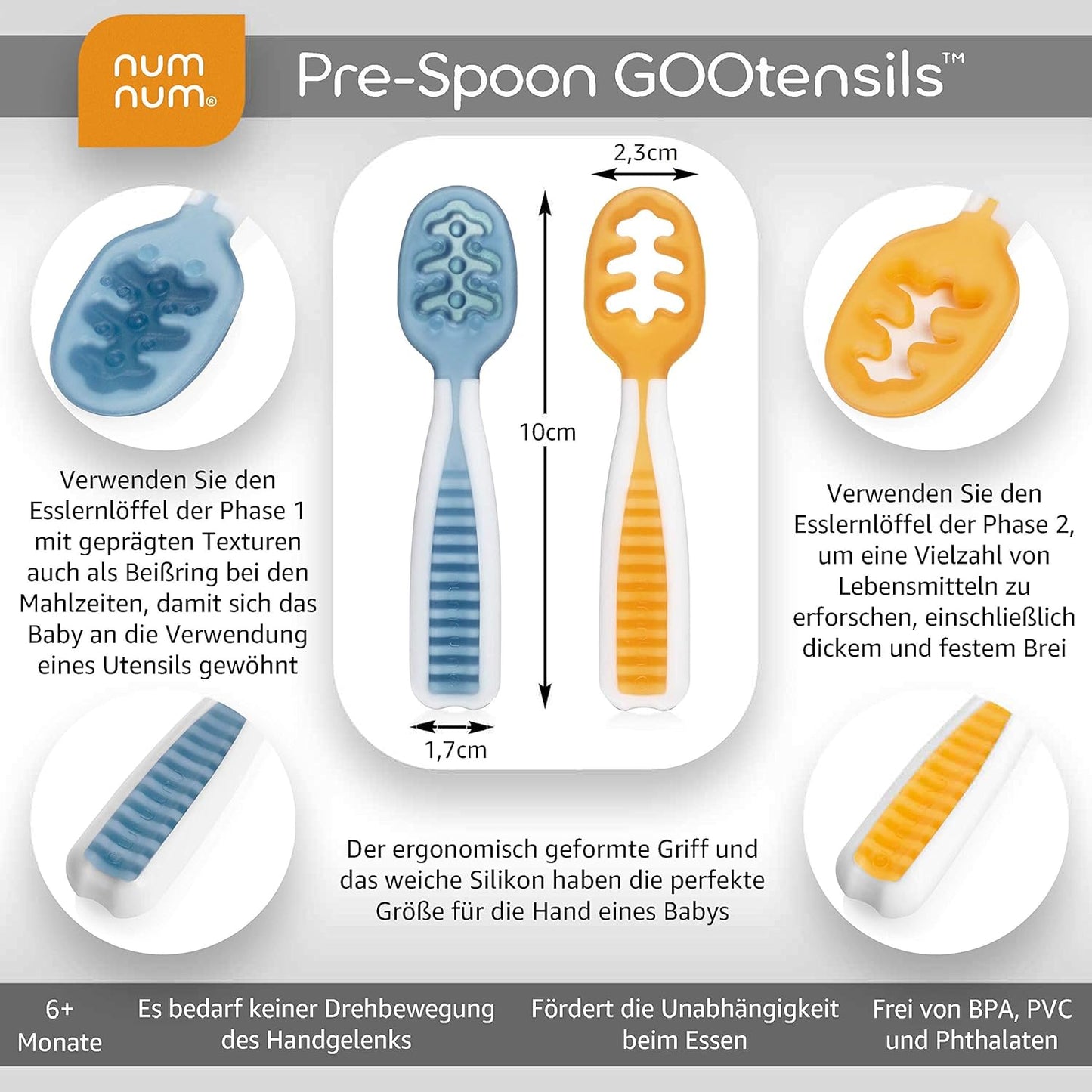 NumNum GOOtensil Pre-Spoons - Blue + Orange