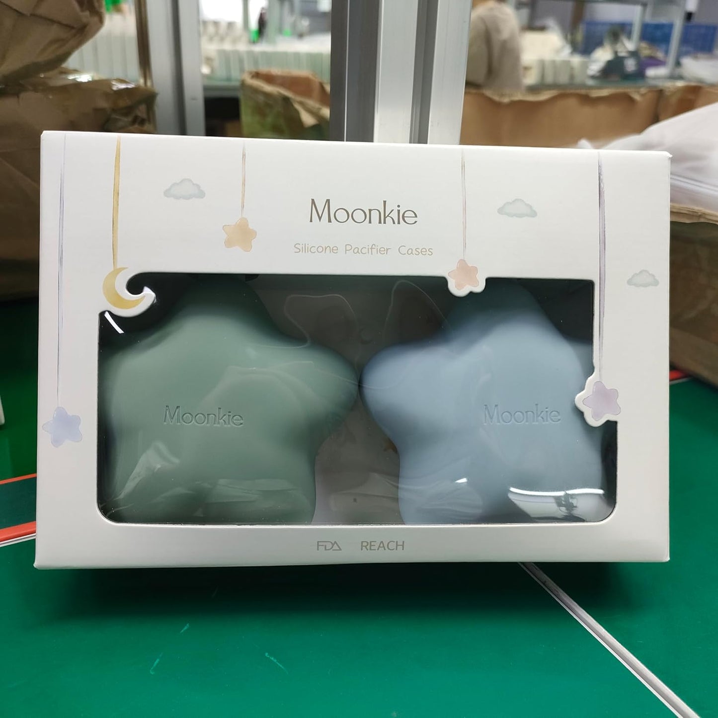 Moonkie Silicone Pacifier Holders - Grey/Shifting Sand