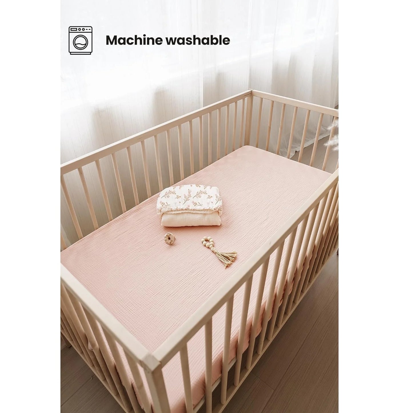 Konssy Muslin Fitted Crib Sheets - Pink/Summer Wheat