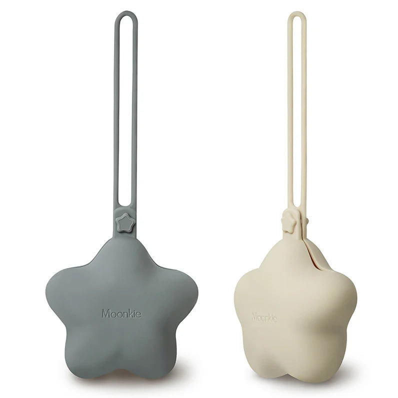 Moonkie Silicone Pacifier Holders - Grey/Shifting Sand