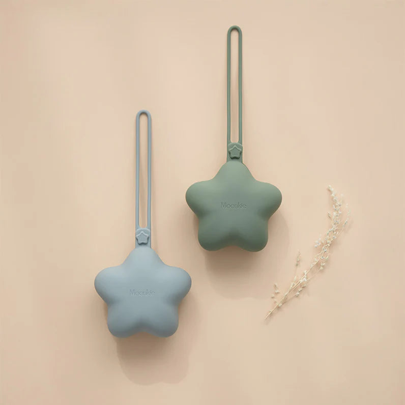 Moonkie Silicone Pacifier Holders - Grey/Shifting Sand